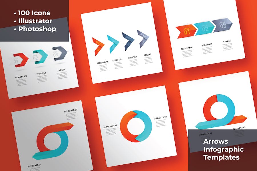 Premium Set of Arrows Infographics Elements  Free Download