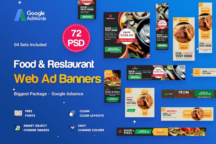 Premium Food Restaurant Banners Ad 72 PSD 04 Sets  Free Download