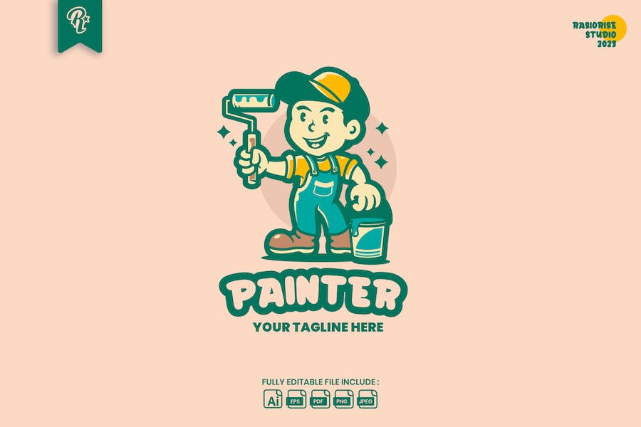 Premium Painter Cartoon Retro Classic Logo  Free Download