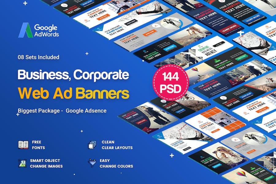 Premium Multipurpose Banners Ad – 144 PSD 08 Sets  Free Download