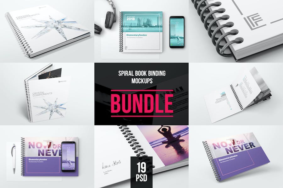 Premium Spiral Book Binding Bundle Mockups  Free Download