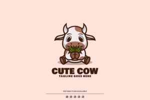Banner image of Premium Cute Cow Mascot Cartoon Logo  Free Download