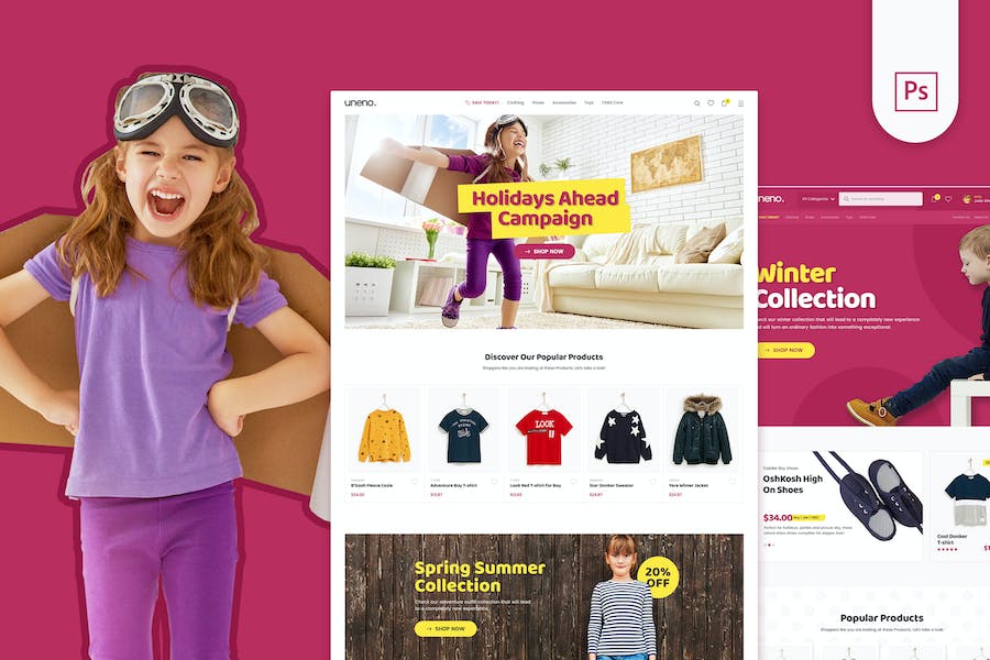 Premium Uneno Kids Fashion Ecommerce PSD Template  Free Download