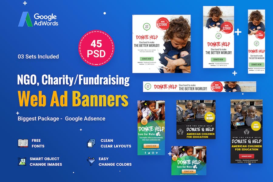 Premium NGO Charity & Fundraising Banner Ads [45+ PSD]  Free Download
