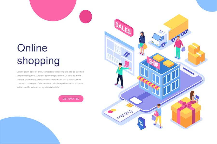 Premium Online Shopping Isometric Concept  Free Download