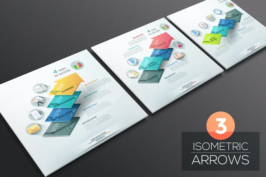 Premium 3 Isometric Infographic Arrows  Free Download
