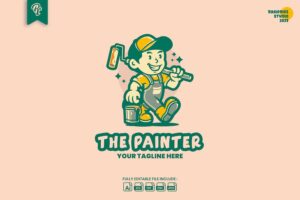 Banner image of Premium The Painter Retro Vintage Cartoon Logo  Free Download