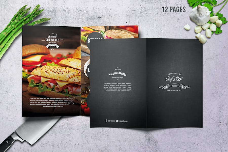 Premium Chefs Bifold Restaurant Menu A4 US Letter 12p  Free Download