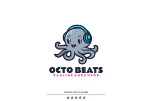 Banner image of Premium Octo Beats Mascot Cartoon Logo  Free Download