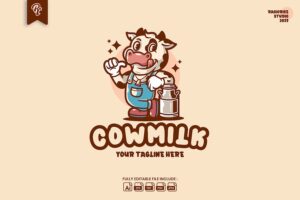 Banner image of Premium Milk Cow Cartoon Logo  Free Download