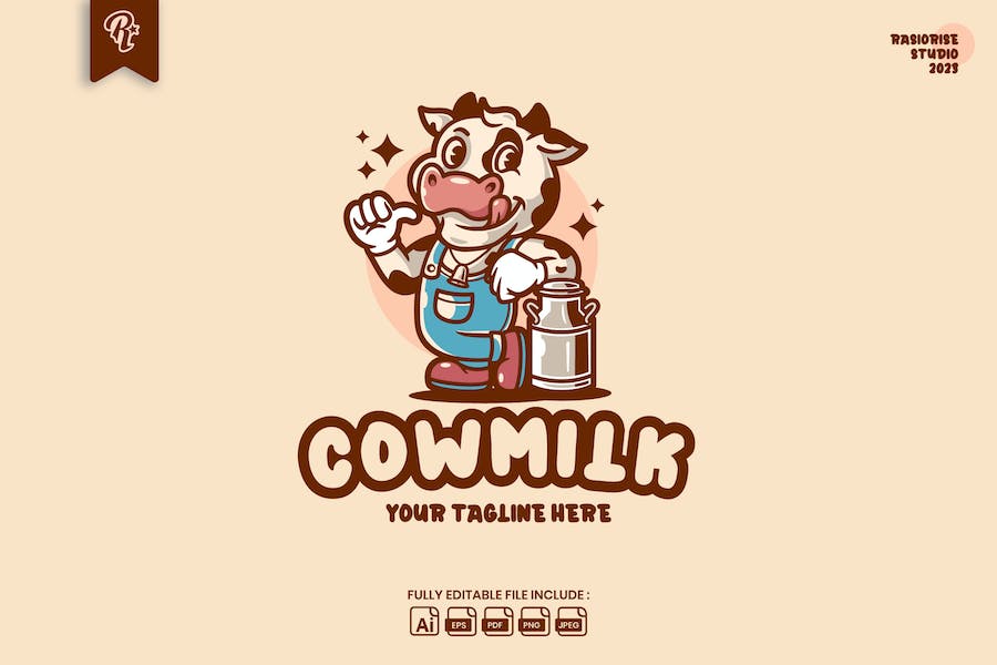 Premium Milk Cow Cartoon Logo  Free Download