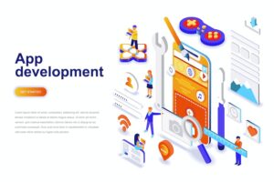 Banner image of Premium App Development Isometric Concept  Free Download