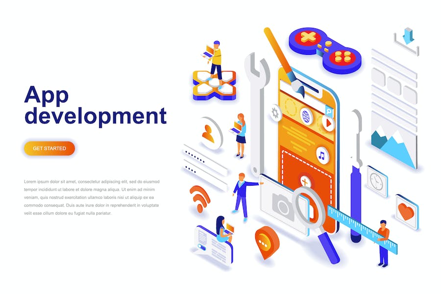 Premium App Development Isometric Concept  Free Download