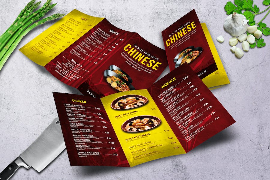 Premium Chinese A4 US Letter Trifold Food Menu  Free Download