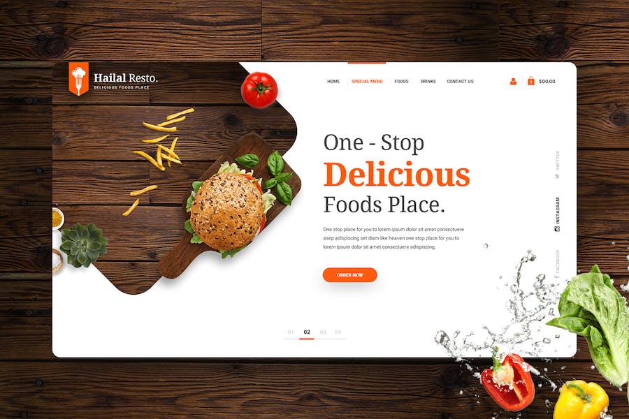 Premium Hailal Resto Foods Hero Header Template  Free Download