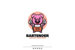 Banner image of Premium Bartender Mascot Cartoon Logo  Free Download