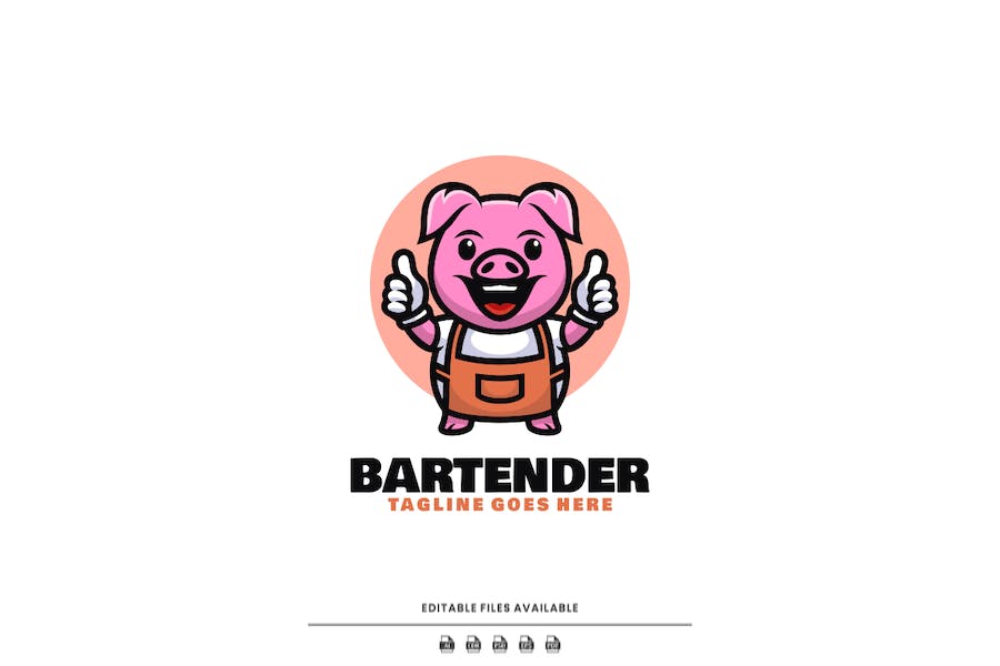 Premium Bartender Mascot Cartoon Logo  Free Download