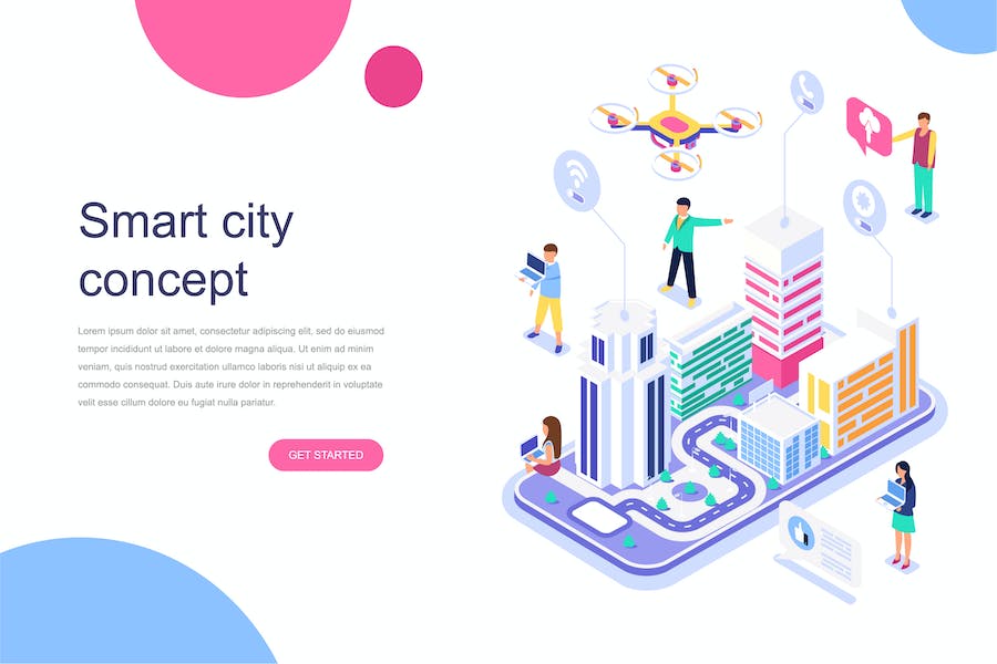 Premium Smart City Isometric Concept  Free Download