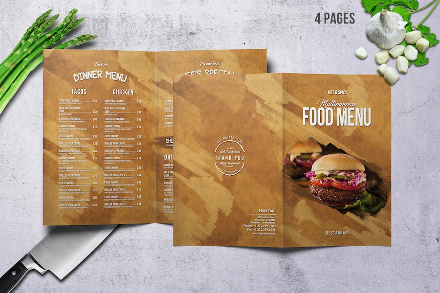 Premium Multipurpose Food Menu Bifold A4 & US Letter  Free Download