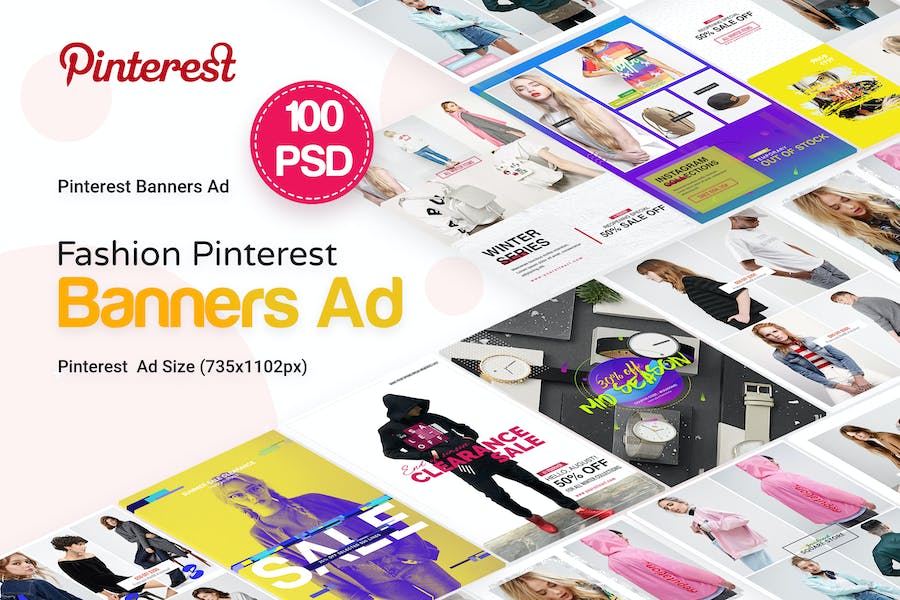 Premium Fashion Pinterest Pack Banners & Ad (100+ PSD)  Free Download