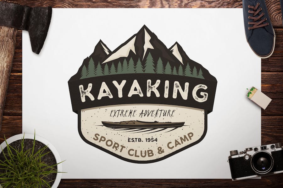 Premium Kayak Retro Badge Camping Adventure Logo  Free Download