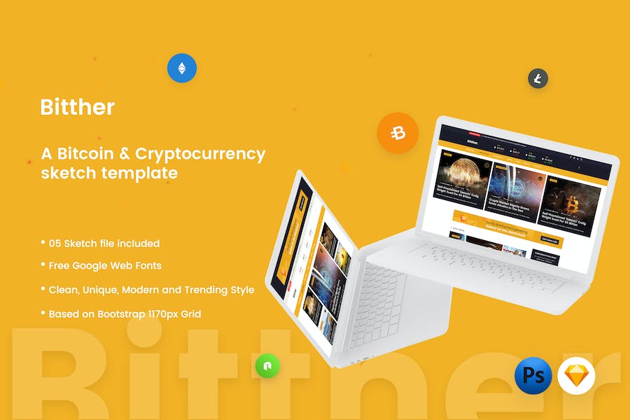 Premium Bitther Cryptocurrency Magazine Sketch Template  Free Download