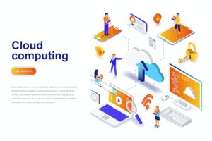 Banner image of Premium Cloud Computing Isometric Concept  Free Download