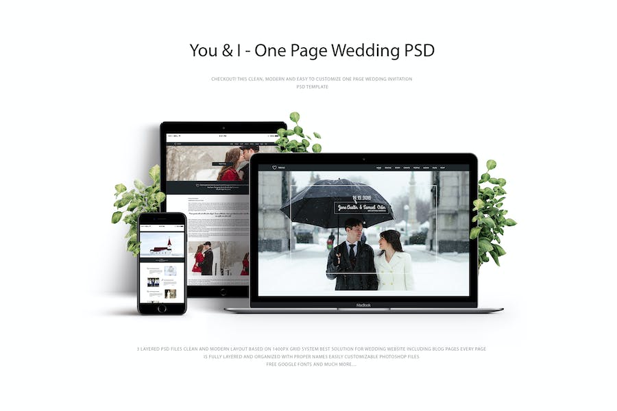 Premium You & I – One Page Wedding PSD Template  Free Download