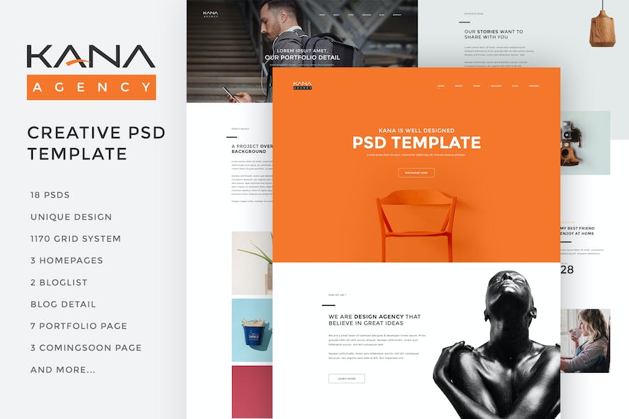 Premium Kana Creative Agency PSD Template  Free Download
