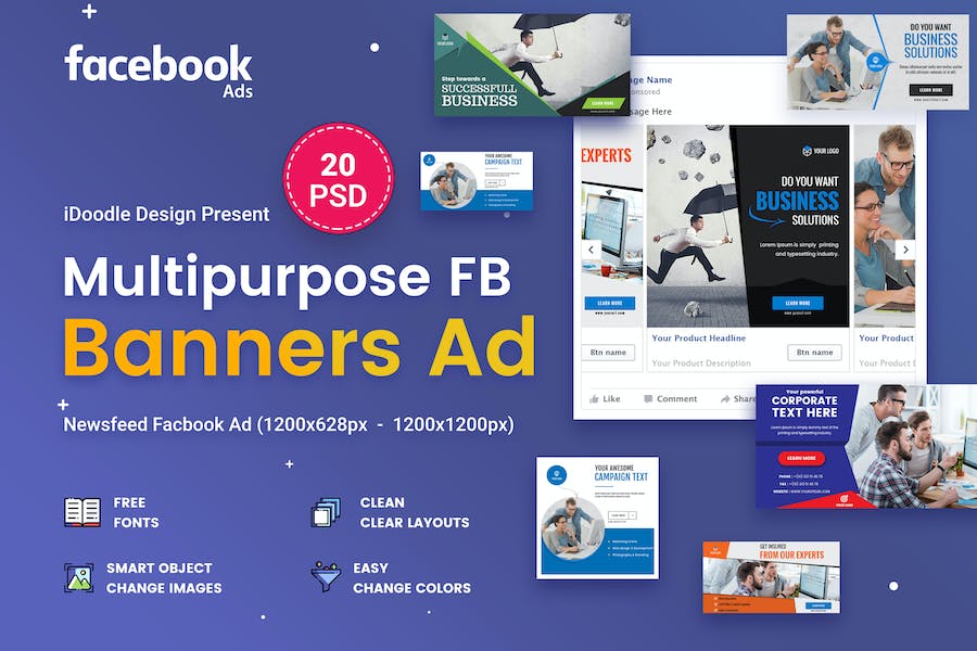 Premium Multipurpose Facebook Banner Ads – 20 PSD  Free Download