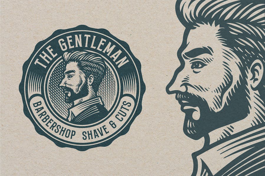 Premium Barbershop Vintage Engraving Template Logo  Free Download
