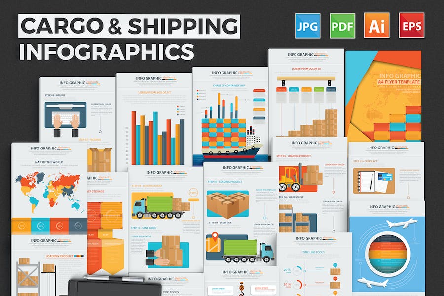 Premium Logistic Transport Infographic Design 18 Pages  Free Download