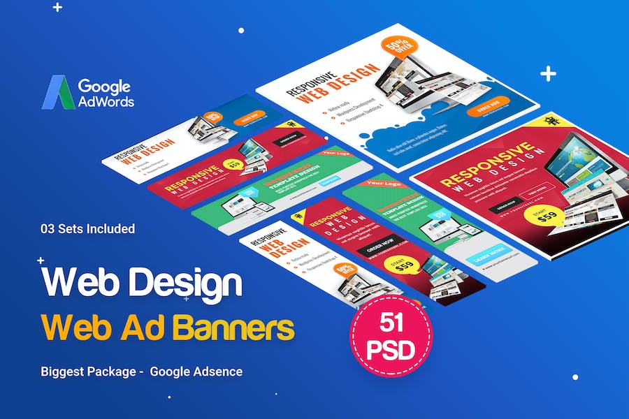Premium Web Design Banner Ads (51 PSD | 03 Sets)  Free Download