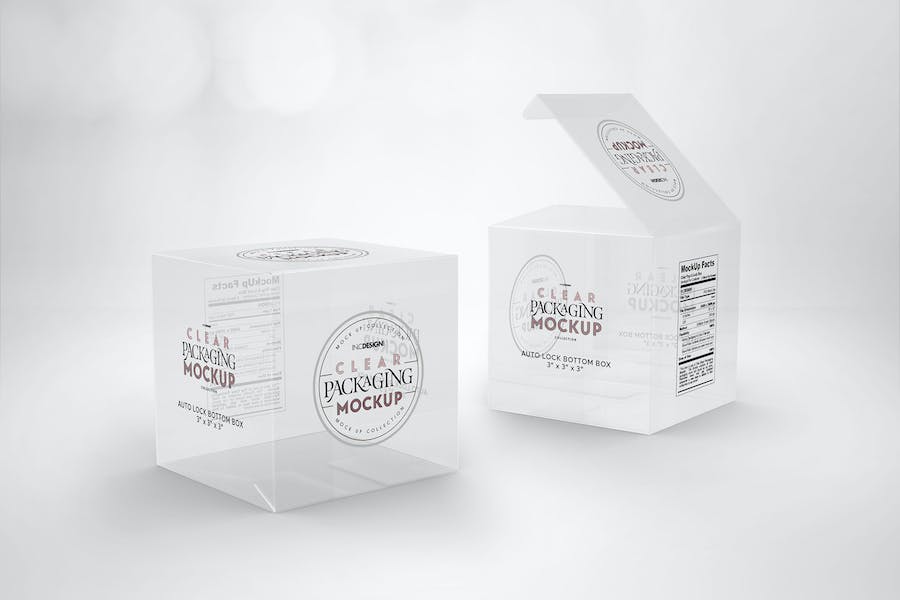 Premium Clear Lock Bottom Boxes Packaging Mockup  Free Download