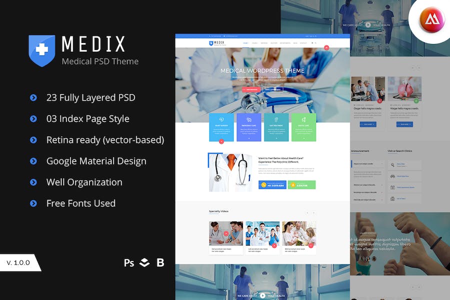 Premium Medix Doctor and Health Care PSD Template  Free Download