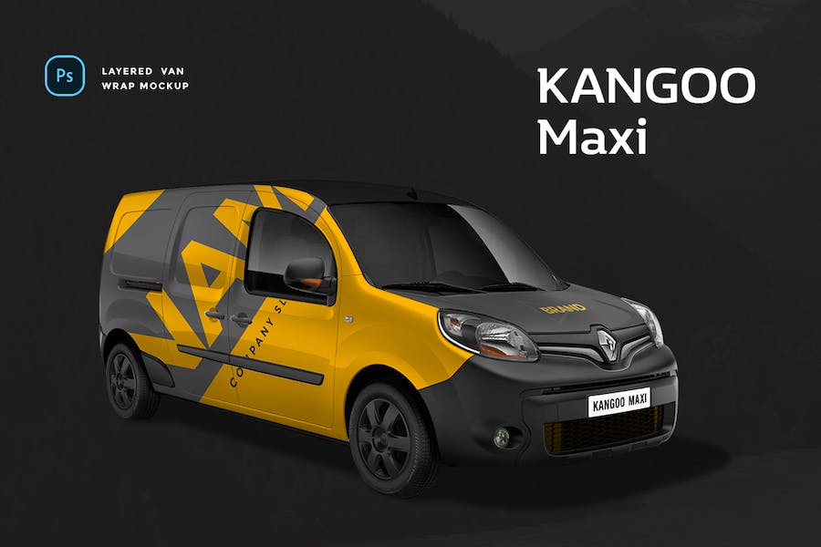 Premium Renault Kangoo Maxi Van Wrap Mockup  Free Download