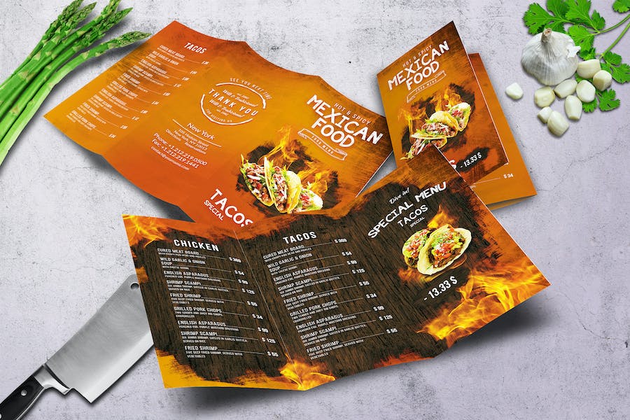 Premium Mexican A4 US Letter Trifold Food Menu  Free Download