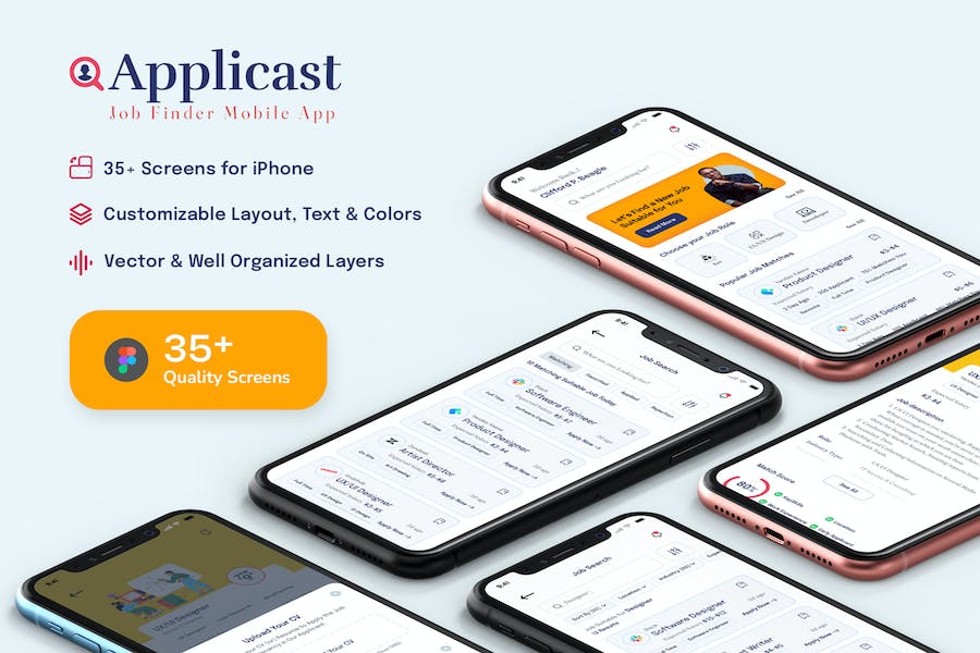 Premium Applicast Job Finder Mobile App UI Kit  Free Download