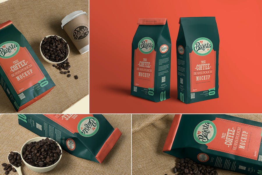 Premium 4 Coffee Pouch Mockups  Free Download