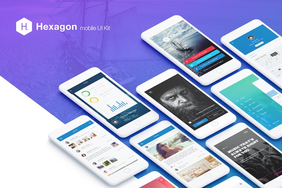 Premium Hexagon Mobile UI Kit  Free Download