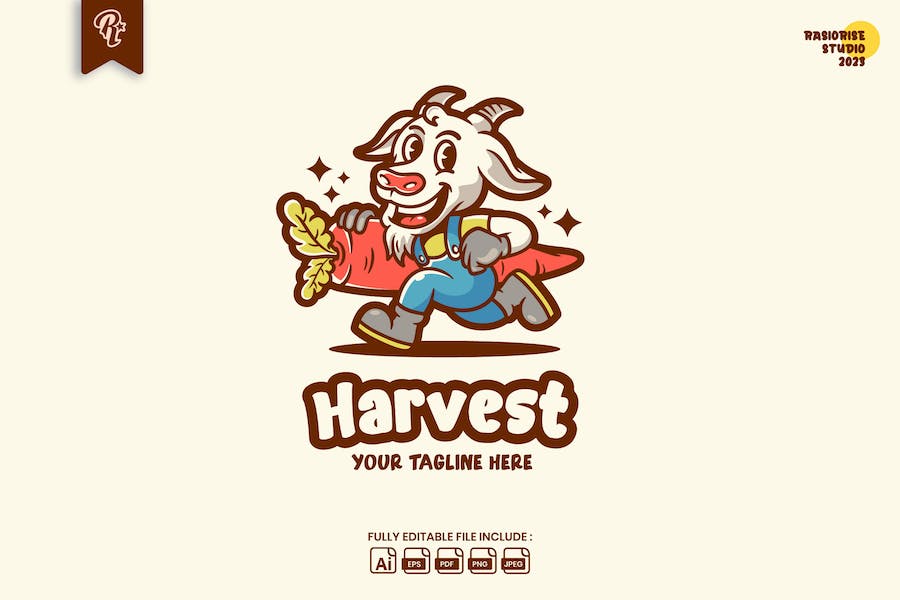 Premium Goat Harvest Retro Cartoon Logo  Free Download