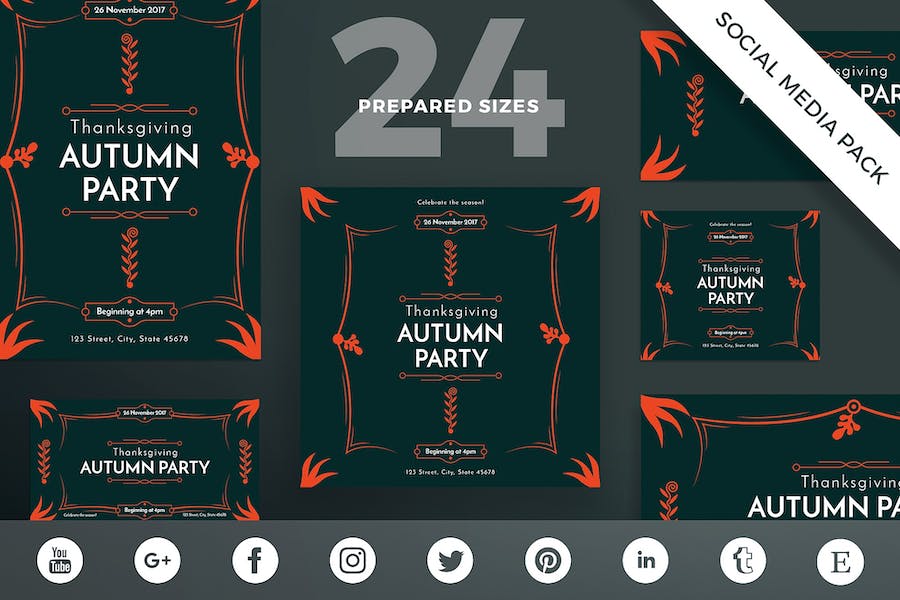 Premium Thanksgiving Party Social Media Pack Template  Free Download