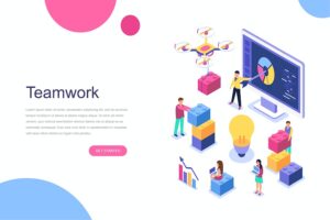 Banner image of Premium Teamwork Isometric Concept  Free Download