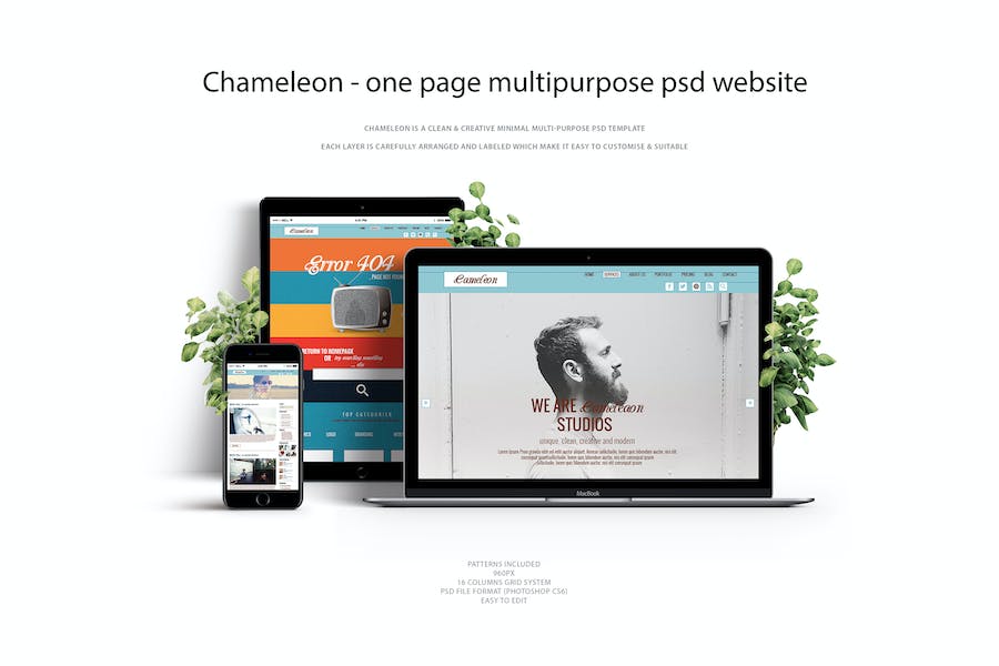 Premium Chameleon One Page Multipurpose PSD Template  Free Download