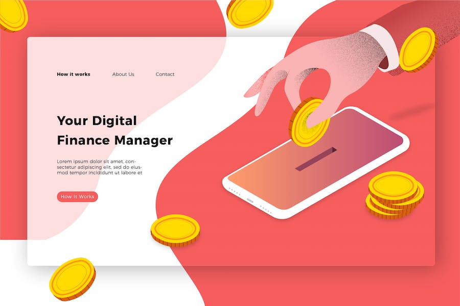 Premium Digital Finance Manager Banner & Landing Page  Free Download