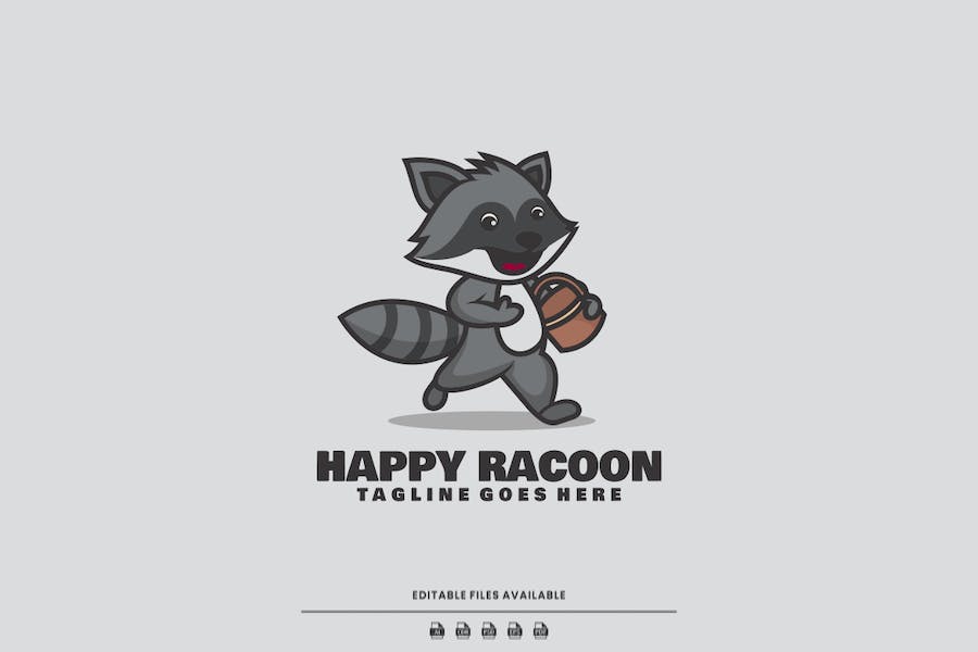 Premium Happy Raccoon Mascot Cartoon Logo  Free Download