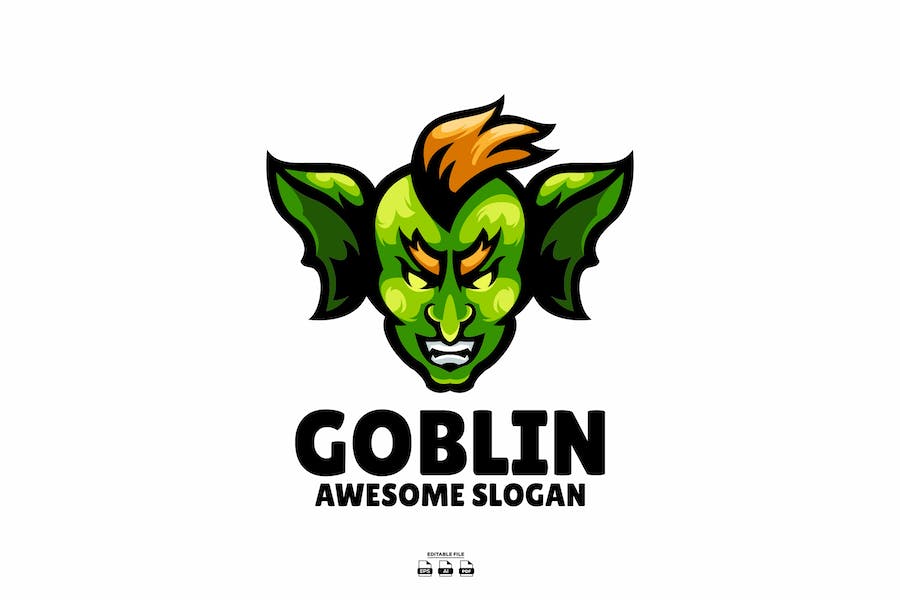 Premium Goblin Head Mascot Design Logo  Free Download