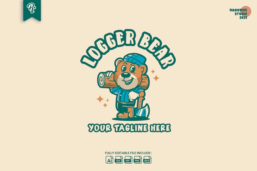 Premium Logger Bear Retro Classic Cartoon Logo  Free Download