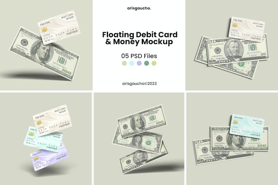 Premium Floating Debit Card and Money Mockup  Free Download