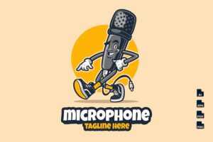 Banner image of Premium Microphone Cartoon Character Mascot  Free Download